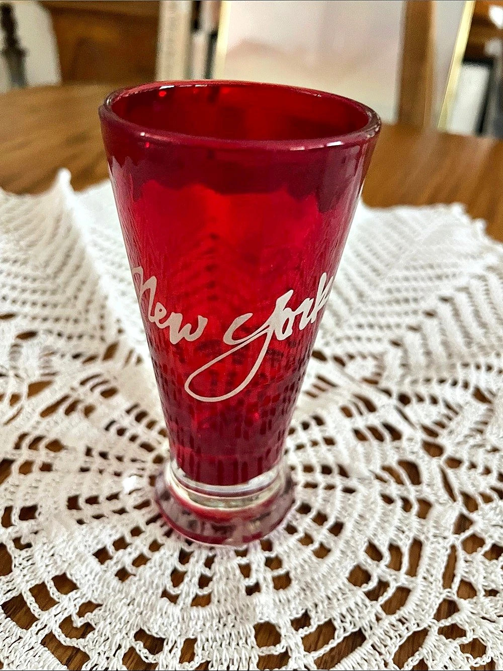 Red New York Drinking Glass